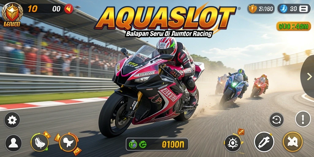 Gameplay seru AQUASLOT dalam balapan motor racing yang mendebarkan.