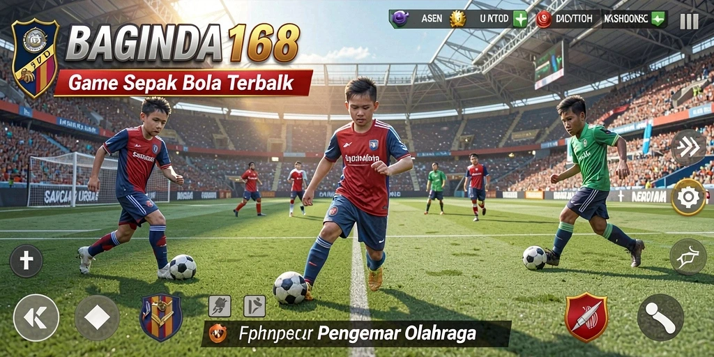 Screenshot gameplay BAGINDA168 menampilkan aksi pertandingan sepak bola yang intens.