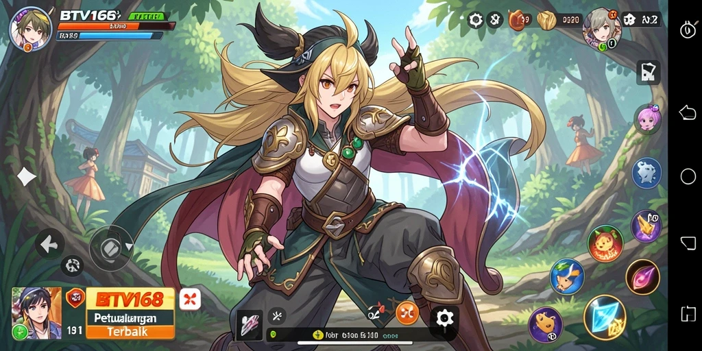 Tampilan gameplay BTV168 yang penuh warna dan karakter anime.