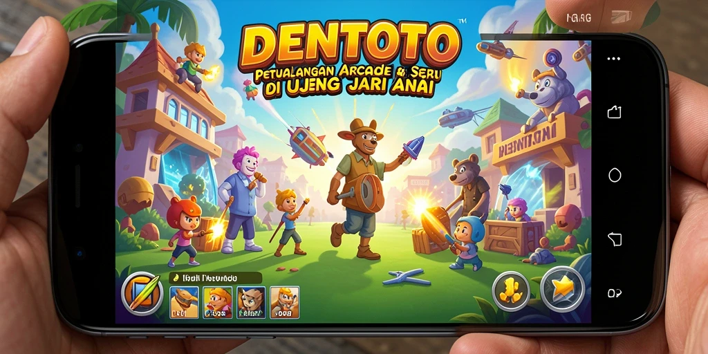 Tangkapan layar gameplay DENTOTO yang menampilkan grafis arcade yang menarik.