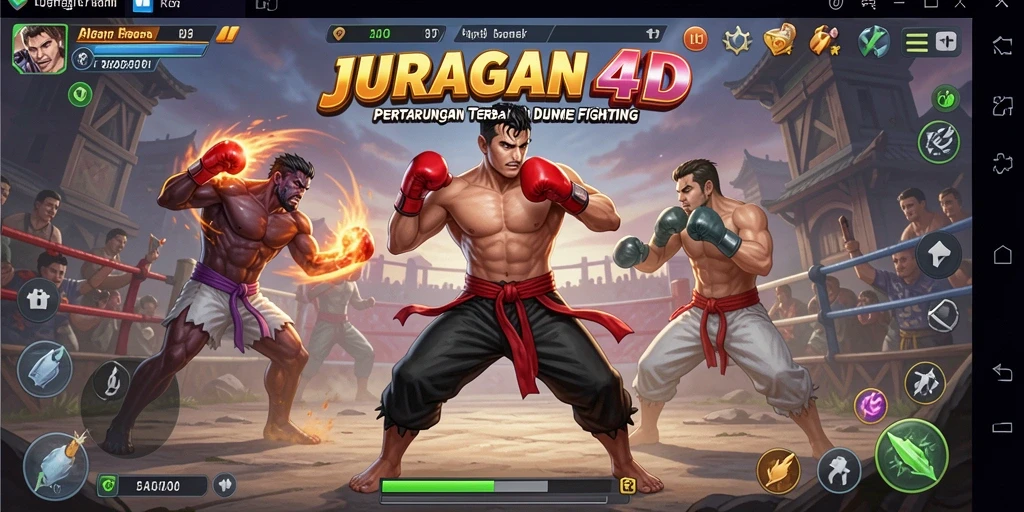 Tampilan gameplay menegangkan dalam pertarungan karakter JURAGAN4D.