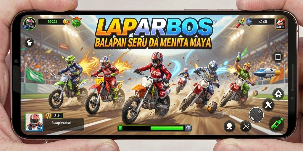 Gameplay LAPARBOS dengan balapan seru di lintasan menantang.