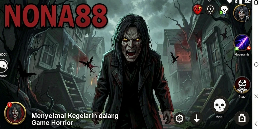 Screenshot gameplay NONA88 menampilkan suasana mencekam dan monster mengintai.