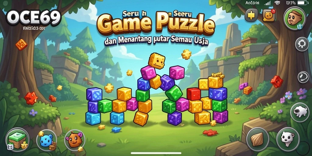 Screenshot OCE69 menampilkan gameplay puzzle yang penuh warna dan menyenangkan.