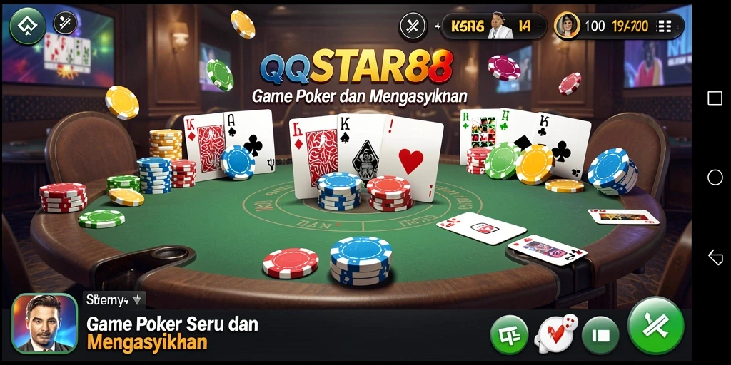 Tampilan gameplay poker yang menegangkan dan seru di QQSTAR88.