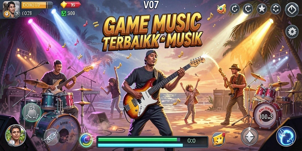 Screenshot V07 menampilkan gameplay yang interaktif dan menarik dalam genre musik.