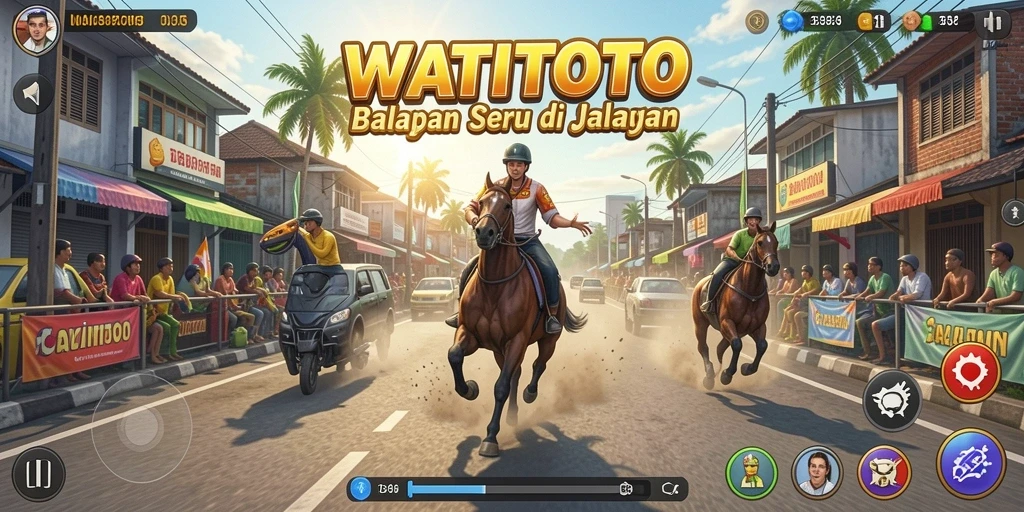 Tampilan utama gameplay WATITOTO yang penuh aksi balapan.