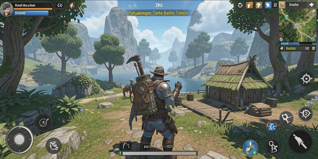 Tangkapan layar utama dari gameplay <strong>ZK6</strong> yang menampilkan kebebasan dan eksplorasi dunia terbuka.